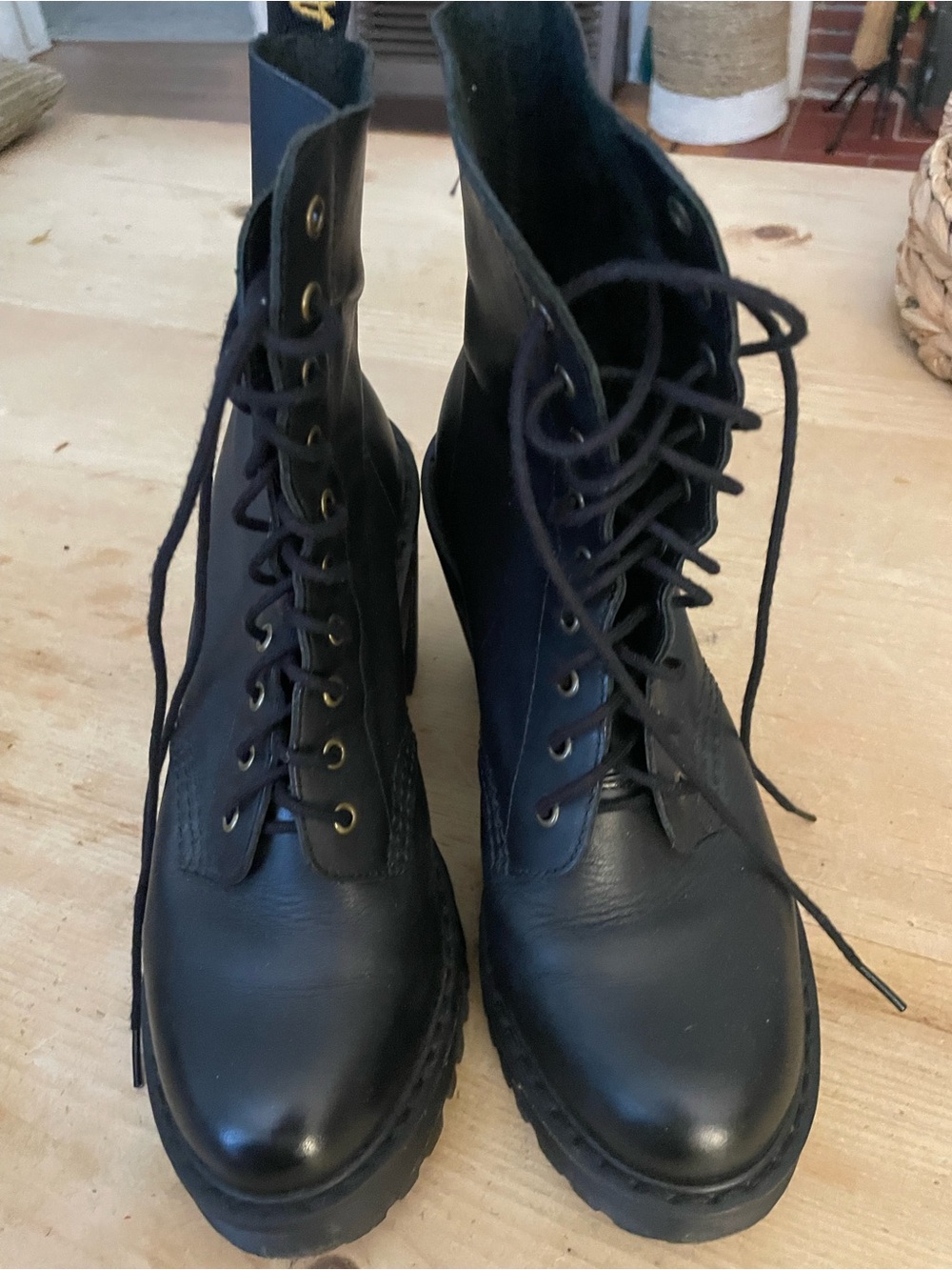 Dr. Martens Black Leather Lace-Up Heeled Boots - Picture 2 of 4